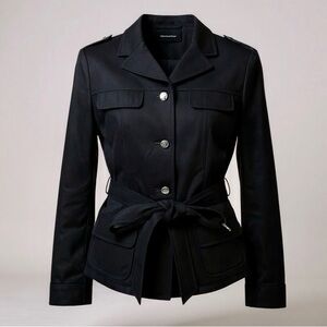MICHAEL KORS 8 M Black Brushed Cotton Belted Blazer Jacket R $195
